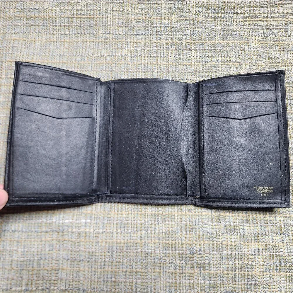 Heritage Cowhide USA Black Leather Mens Trifold Wallet Card Money Holder